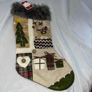 Holiday Time Collectors Choice Patchwork Christmas Stocking Vintage Look